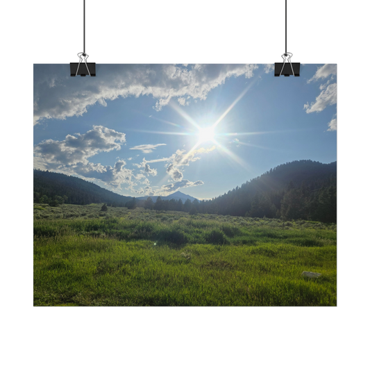 Lush Green Field With Mountains In Background Rolled Posters, Nature Wall Art, Home Decor, Gift for Nature Lovers, Office Decor