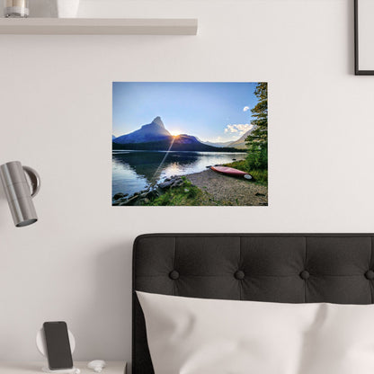 Sunset over Many Glacier in Glacier National Park, MT - Scenic Nature Satin Poster, Mountain Landscape Art Print, Home Decor, Inspirational Wall Art, Perfect Gift for Nature Lovers