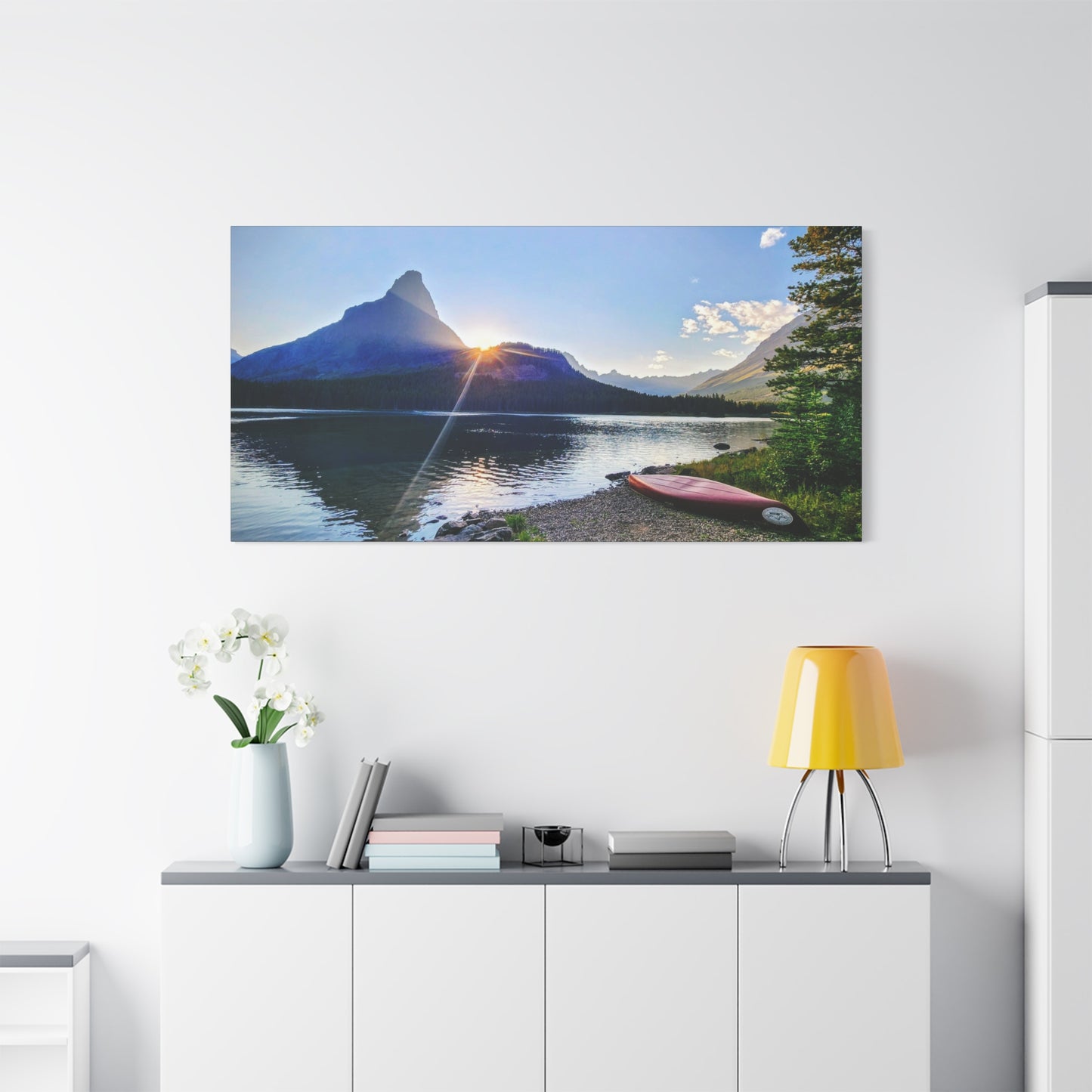 Sunset at Many Glacier in Glacier National Park, MT - Nature Landscape Canvas Wall Art, Scenic Home Decor, Ideal Gift for Nature Lovers, Landscape Painting, Gallery Wrap Art