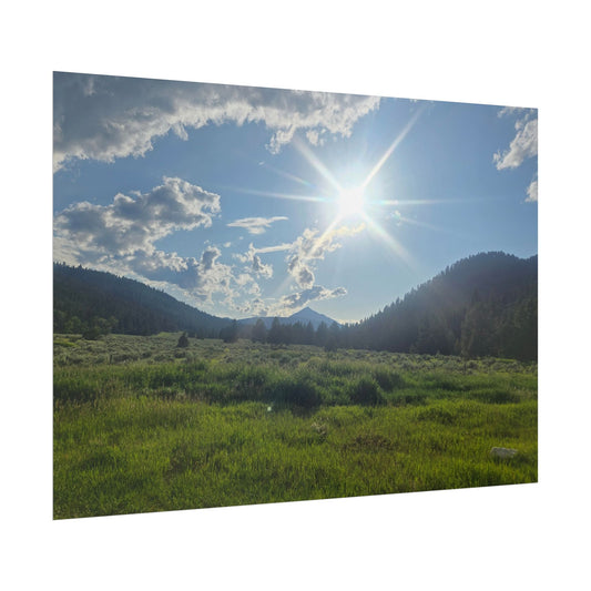 Lush Green Field With Mountains In Background Rolled Posters, Nature Wall Art, Home Decor, Gift for Nature Lovers, Office Decor