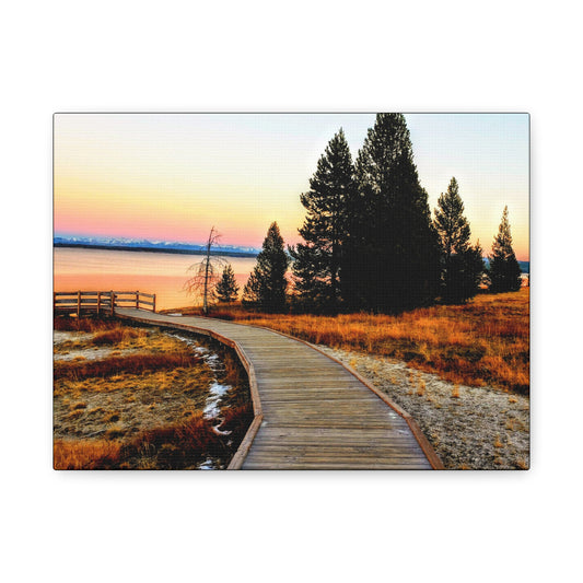 Serene Landscape Sunset in Yellowstone National Park Boardwalk - Canvas Print, Wall Art, Home Decor, Nature Inspired Art, Gift for Home, Organize Your Space
