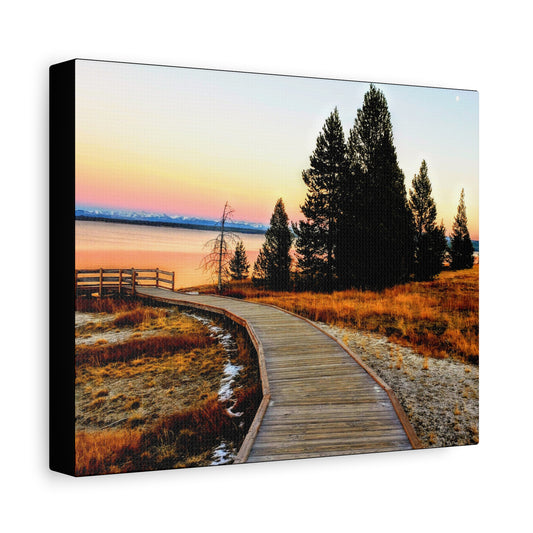 Serene Landscape Sunset in Yellowstone National Park Boardwalk - Canvas Print, Wall Art, Home Decor, Nature Inspired Art, Gift for Home, Organize Your Space